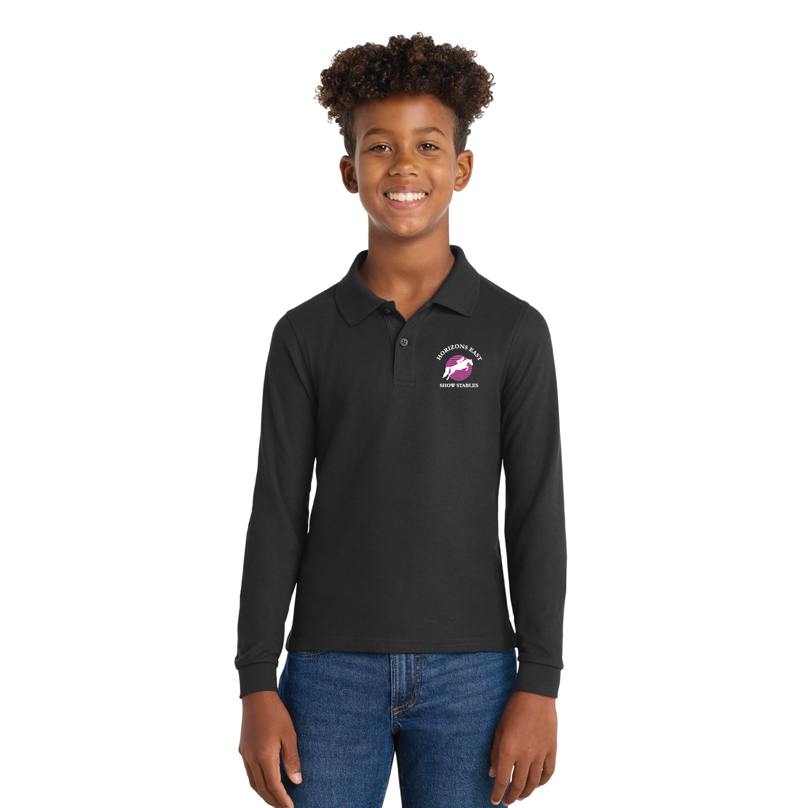 Horizons East Show Stables Youth Port Authority Long Sleeve Silk Touch Polo