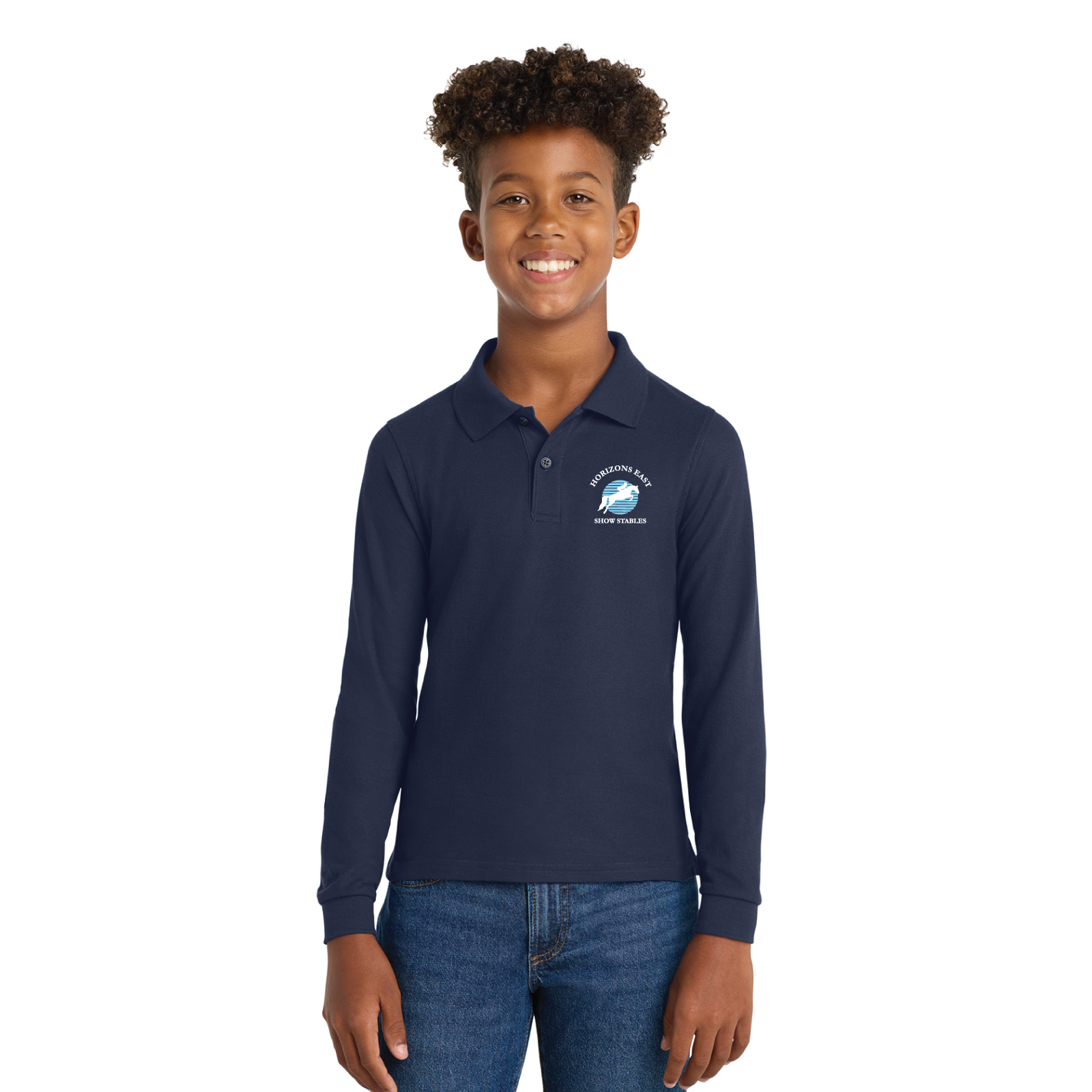 Horizons East Show Stables Youth Port Authority Long Sleeve Silk Touch Polo