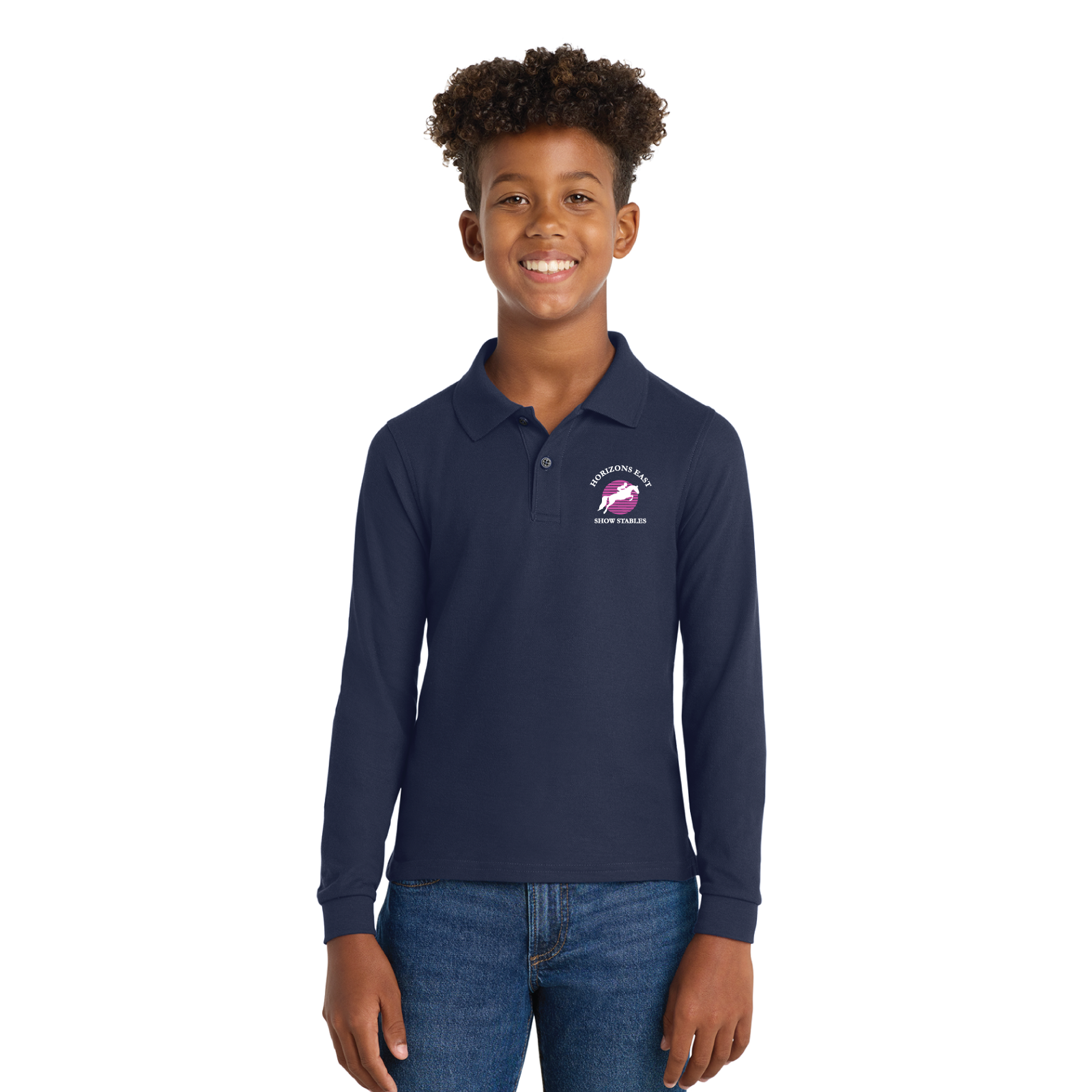 Horizons East Show Stables Youth Port Authority Long Sleeve Silk Touch Polo