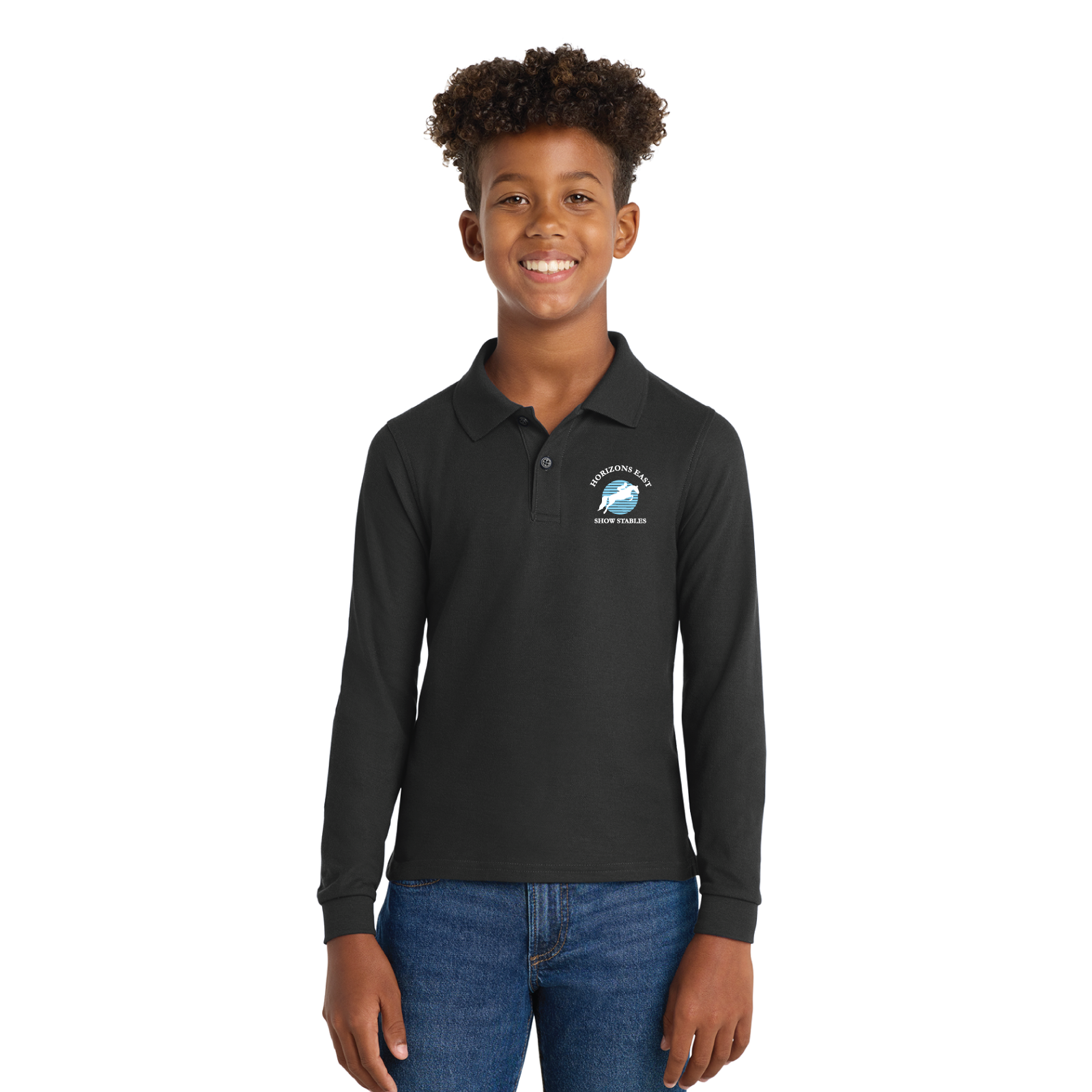 Horizons East Show Stables Youth Port Authority Long Sleeve Silk Touch Polo