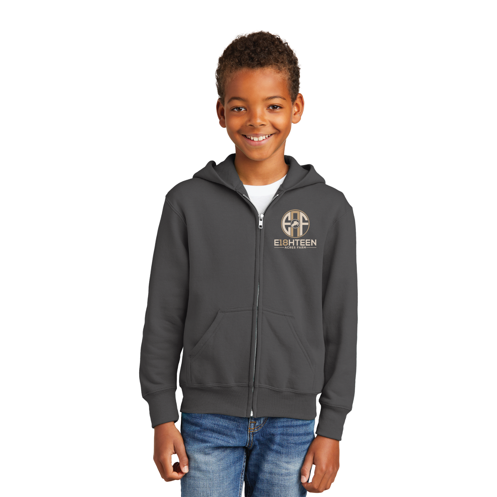 Eighteen Acres Farm Youth Port & Company Core Fleece Full-Zip Hood