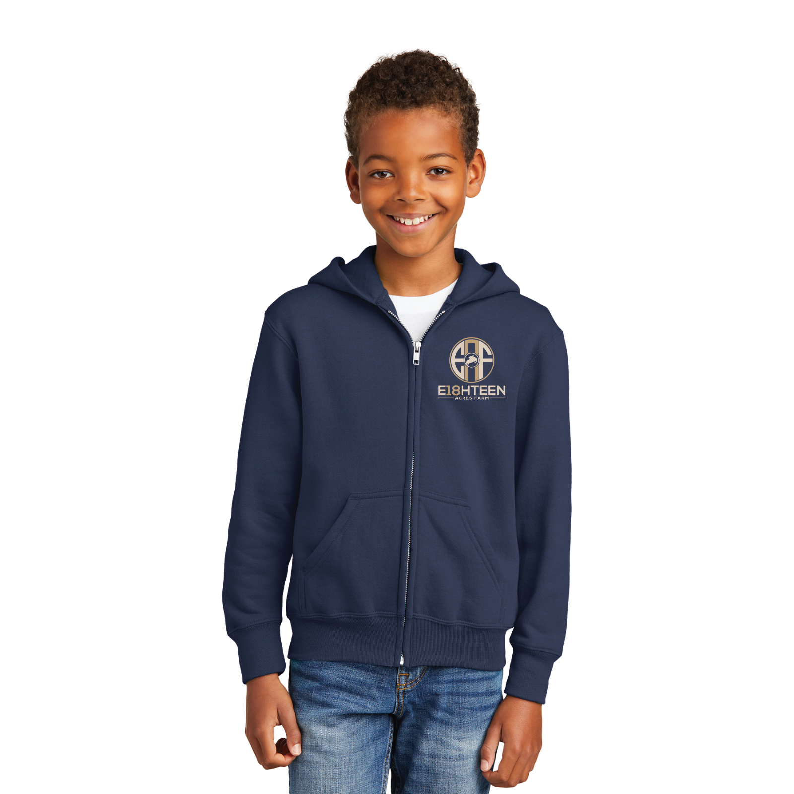 Eighteen Acres Farm Youth Port & Company Core Fleece Full-Zip Hood
