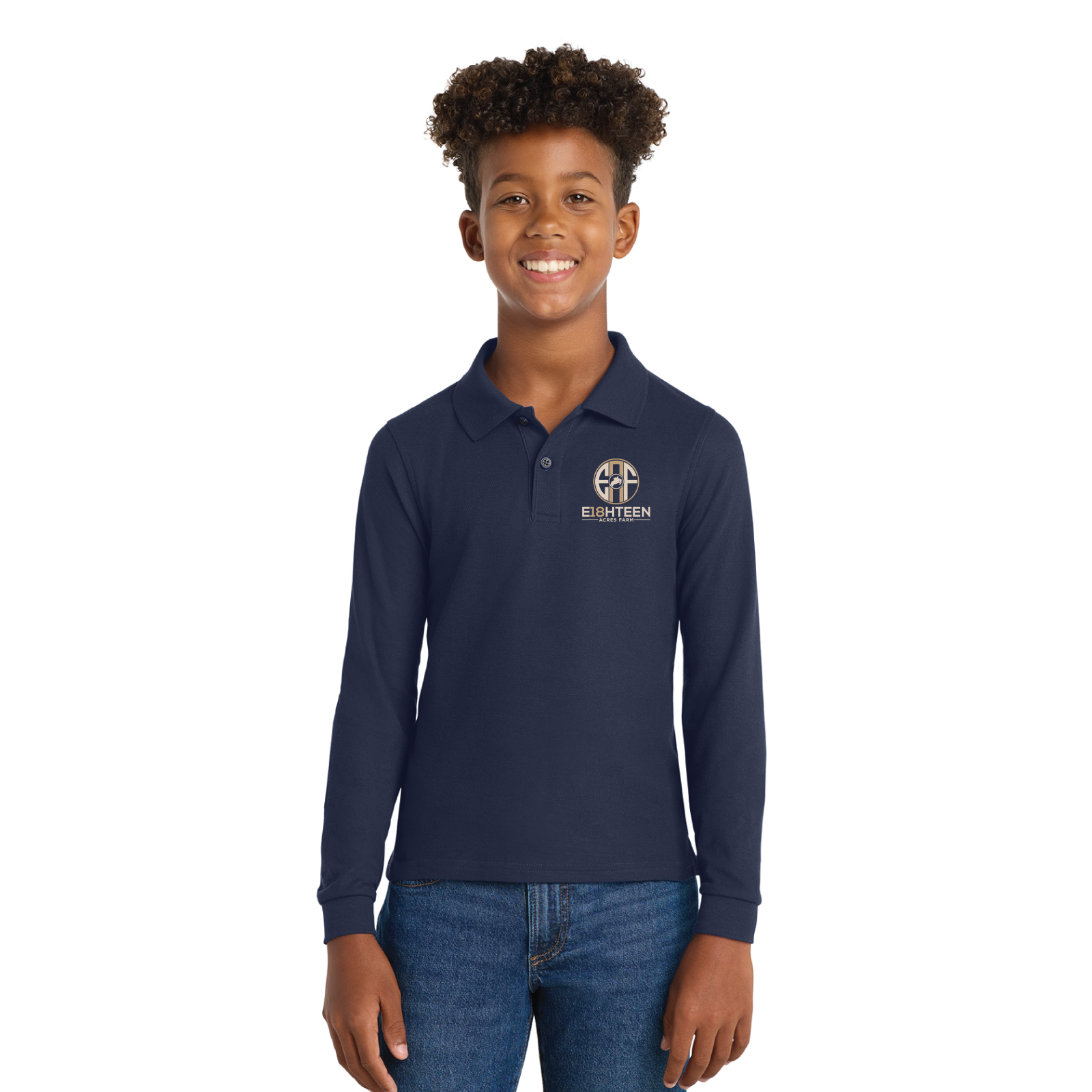 Eighteen Acres Farm Youth Port Authority Long Sleeve Silk Touch Polo