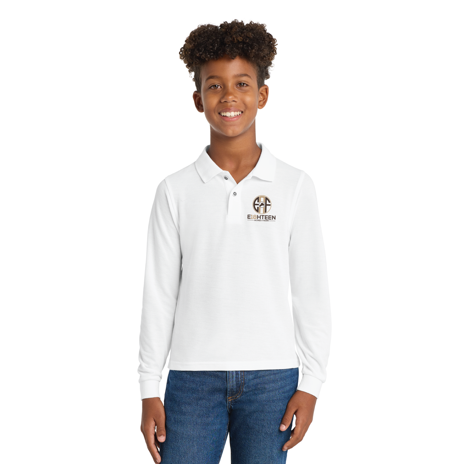 Eighteen Acres Farm Youth Port Authority Long Sleeve Silk Touch Polo