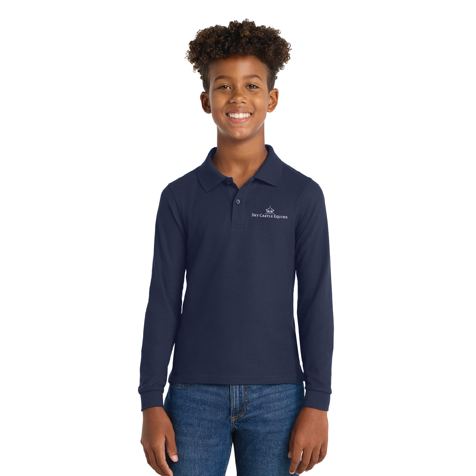 Sky Castle Equine Youth Port Authority Long Sleeve Silk Touch Polo
