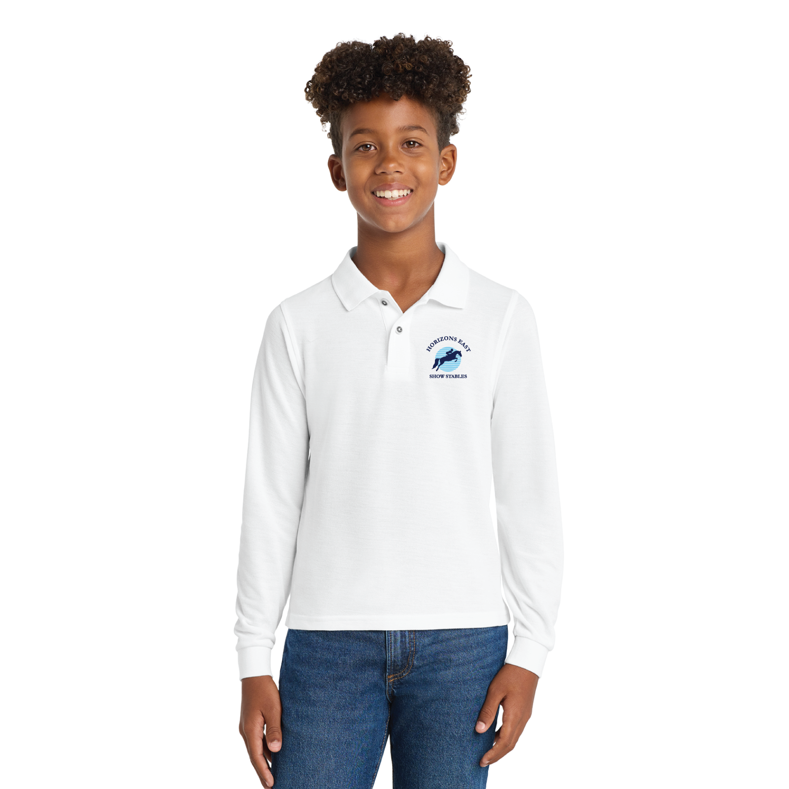 Horizons East Show Stables Youth Port Authority Long Sleeve Silk Touch Polo